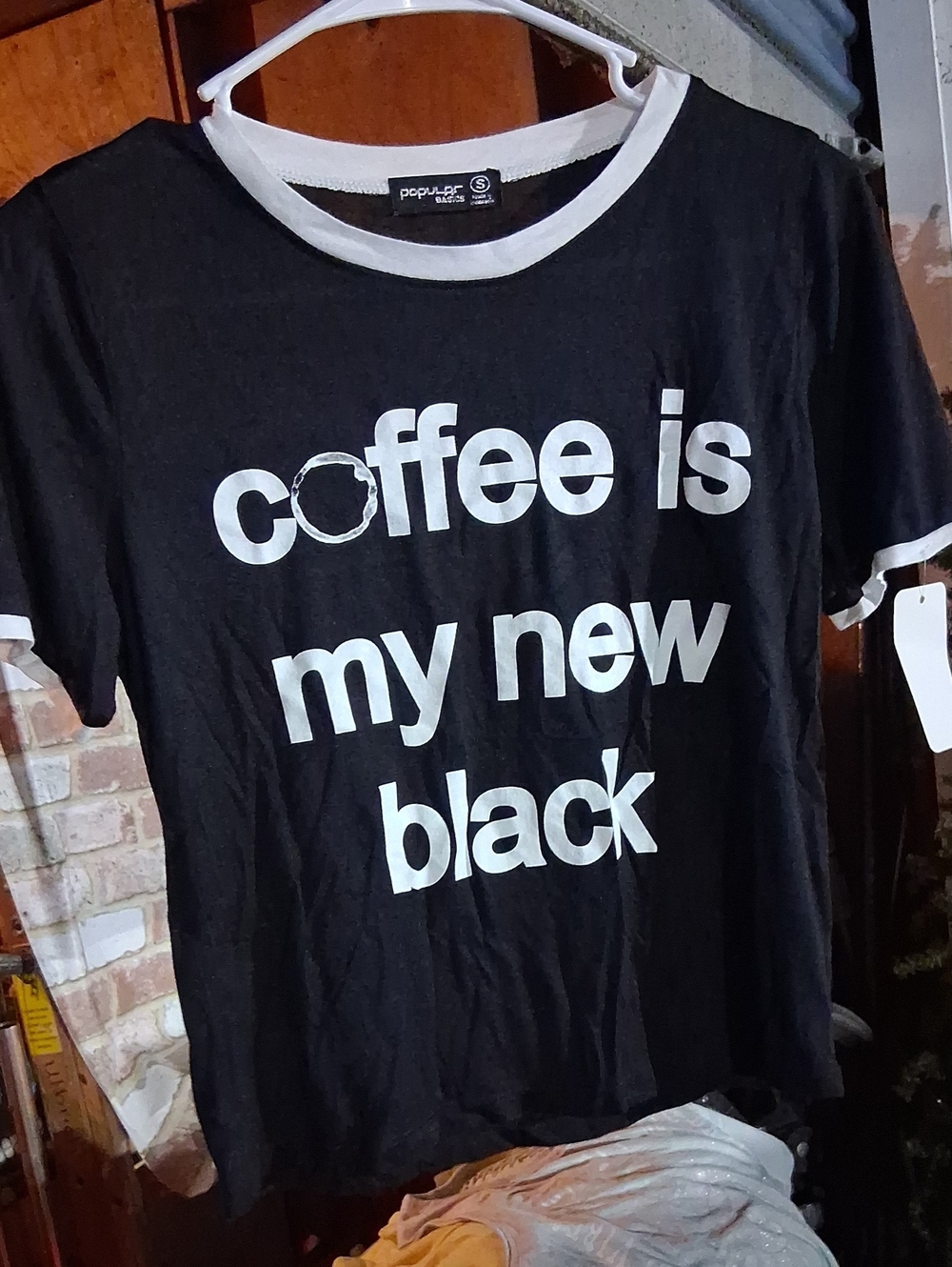 Popular Basics Black T‑Shirt with White Ringer Trim Womans S